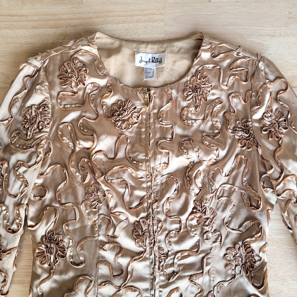 Joseph Ribkoff Gold Floral Textured Zip Jacket Women's 6 - Picture 3 of 8